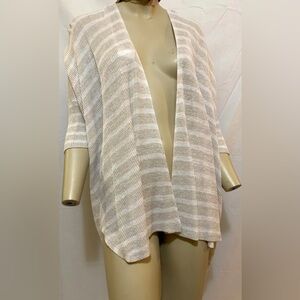 Eileen Fisher Natural Striped Organic Linen Oversized Cardigan Xxs
